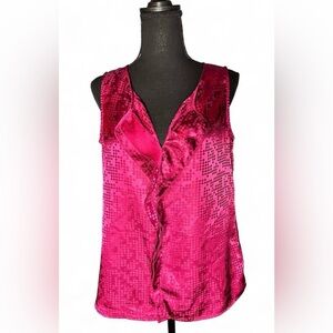 Banana Republic Fuchsia Silk-Style Ruffle Blouse Size M Quiet Luxury Elegance